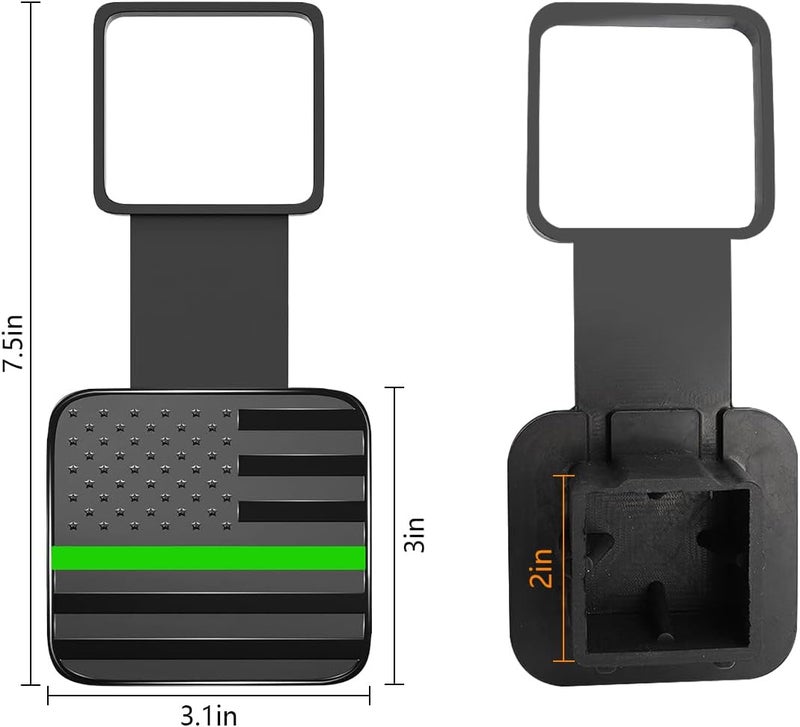 Osilly 2 Inch Trailer Hitch Cover, American Flag Tube Plug Insert Cap Fit for 2" Receivers, Car Exterior Accessories, US Patriotic Tow Hitch Cover for Most Vehicles, SUV, RV, Pickup, ATV (Black/Green) - Image 2